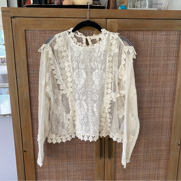 NWT Maje ECRU Leroi Crochet-trim Lace Top - Picture 2 of 11